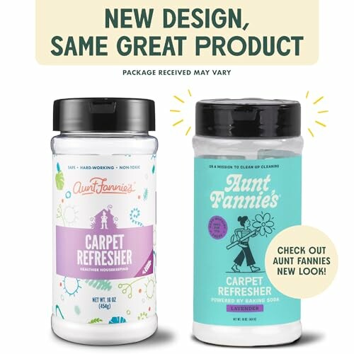 Aunt Fannie's Carpet Refresher with new design packaging.