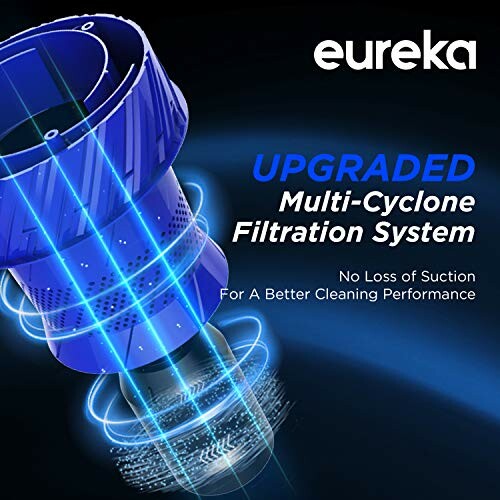 Eureka upgraded multi-cyclone filtration system with no loss of suction.