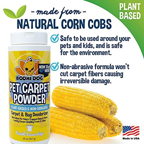 Bodhi Dog pet carpet powder with corn cobs, plant-based and safe.