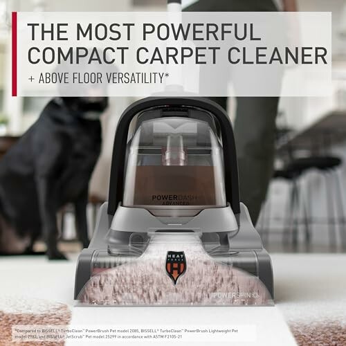 Powerful compact carpet cleaner with Heatwave technology and PowerSpin pet brush.